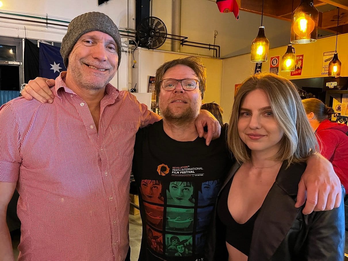 Steve le Marquand, Heath Davis, Nicole Pastor on the set of Christmess