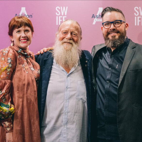 Festival Directors Kate Howat and Dave Horsley with Festival Patron Jack Thompson